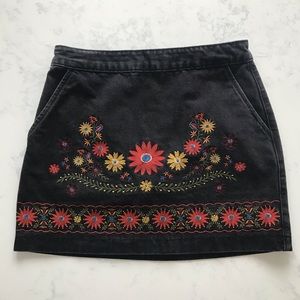 Forever 21 Floral Embroidered Denim Skirt